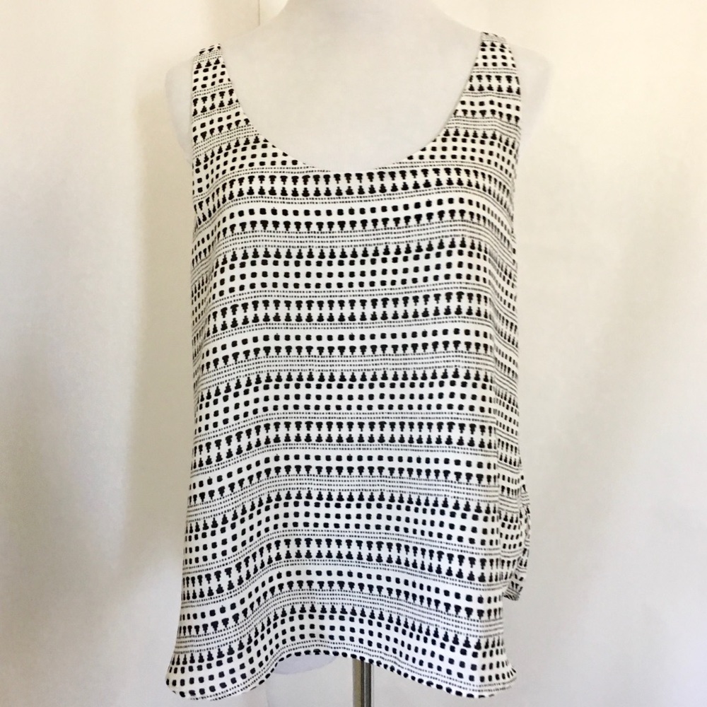 LOFT Petites Black Ivory Print Tank Top Sz MP